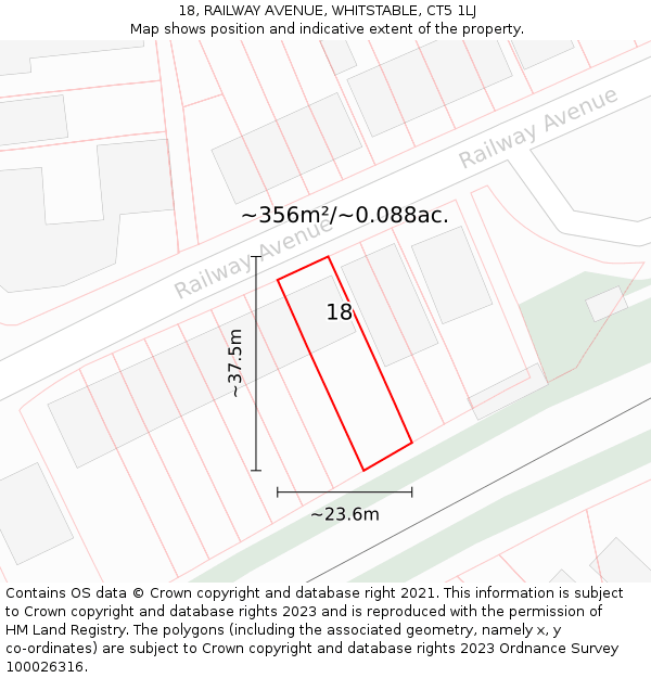 18, RAILWAY AVENUE, WHITSTABLE, CT5 1LJ: Plot and title map