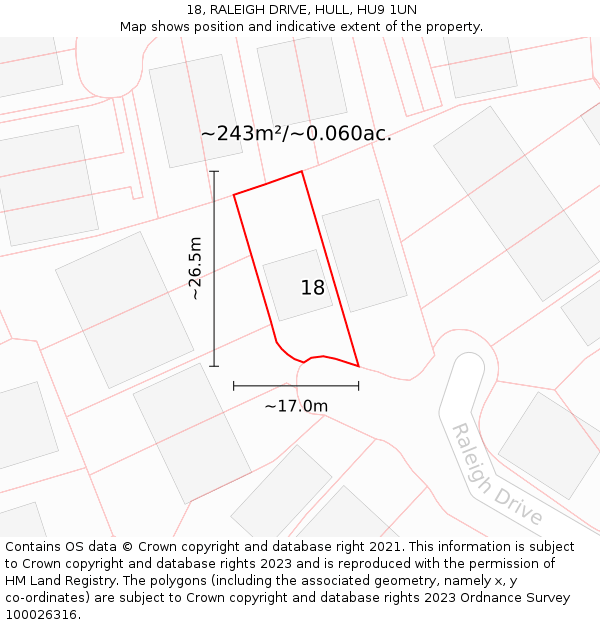 18, RALEIGH DRIVE, HULL, HU9 1UN: Plot and title map