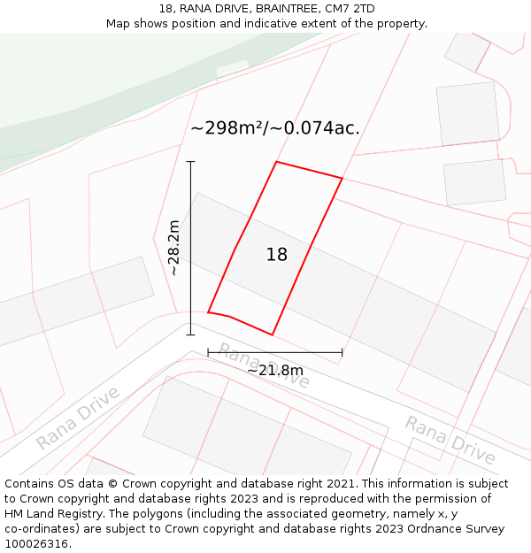 18, RANA DRIVE, BRAINTREE, CM7 2TD: Plot and title map