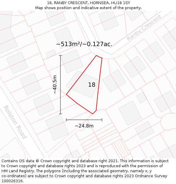 18, RANBY CRESCENT, HORNSEA, HU18 1SY: Plot and title map