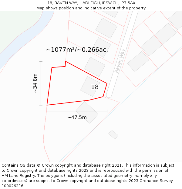 18, RAVEN WAY, HADLEIGH, IPSWICH, IP7 5AX: Plot and title map