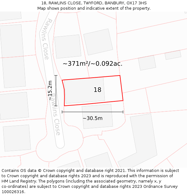 18, RAWLINS CLOSE, TWYFORD, BANBURY, OX17 3HS: Plot and title map