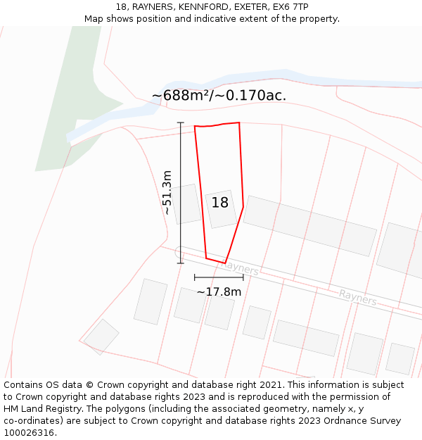 18, RAYNERS, KENNFORD, EXETER, EX6 7TP: Plot and title map