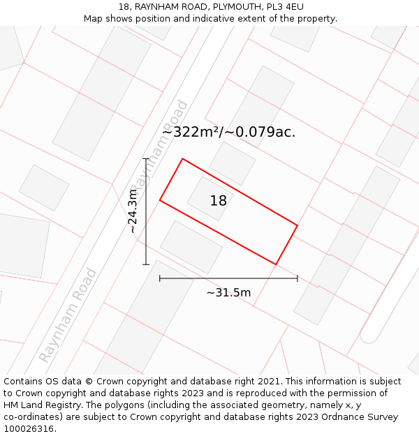 18, RAYNHAM ROAD, PLYMOUTH, PL3 4EU: Plot and title map