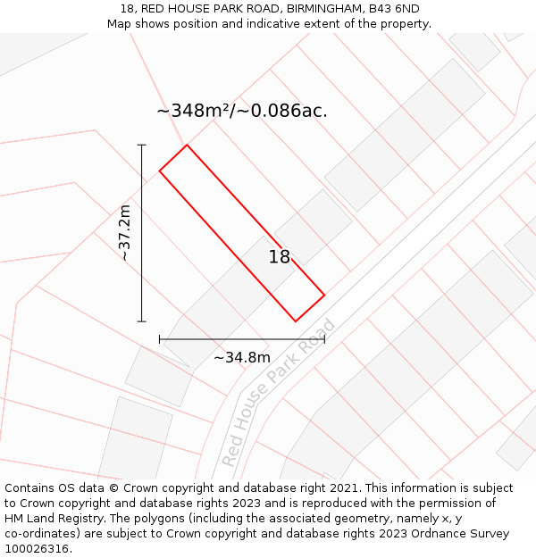 18, RED HOUSE PARK ROAD, BIRMINGHAM, B43 6ND: Plot and title map