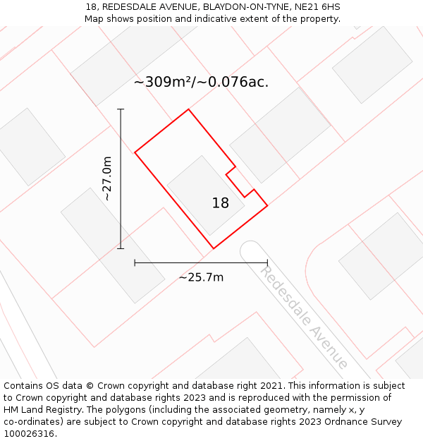 18, REDESDALE AVENUE, BLAYDON-ON-TYNE, NE21 6HS: Plot and title map