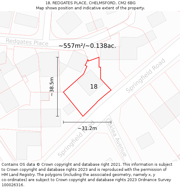 18, REDGATES PLACE, CHELMSFORD, CM2 6BG: Plot and title map