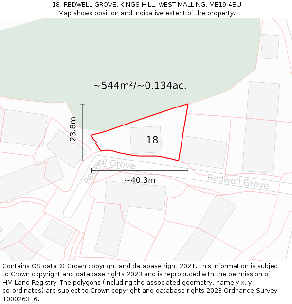 18, REDWELL GROVE, KINGS HILL, WEST MALLING, ME19 4BU: Plot and title map