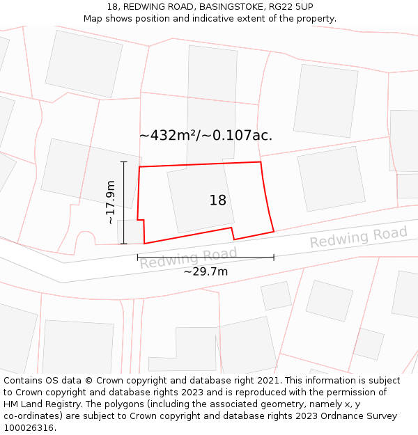 18, REDWING ROAD, BASINGSTOKE, RG22 5UP: Plot and title map