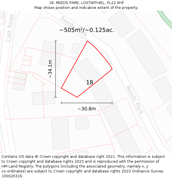 18, REEDS PARK, LOSTWITHIEL, PL22 0HF: Plot and title map