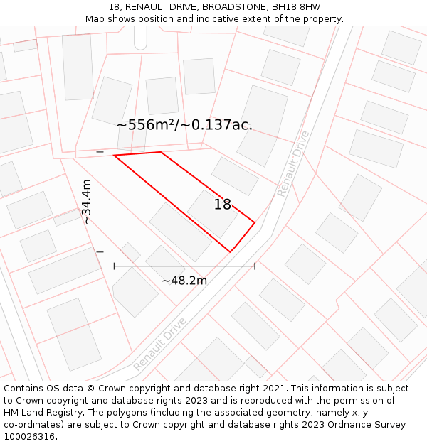 18, RENAULT DRIVE, BROADSTONE, BH18 8HW: Plot and title map