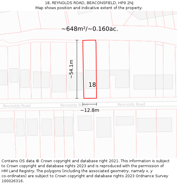 18, REYNOLDS ROAD, BEACONSFIELD, HP9 2NJ: Plot and title map