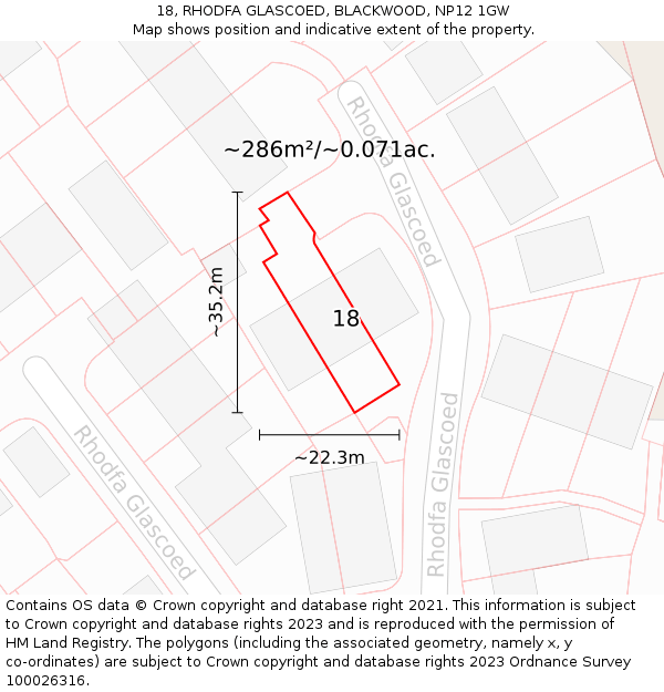 18, RHODFA GLASCOED, BLACKWOOD, NP12 1GW: Plot and title map