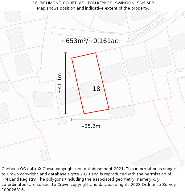 18, RICHMOND COURT, ASHTON KEYNES, SWINDON, SN6 6PP: Plot and title map