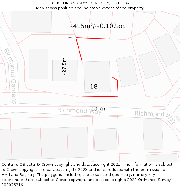 18, RICHMOND WAY, BEVERLEY, HU17 8XA: Plot and title map