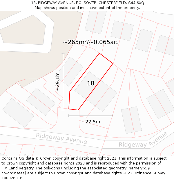 18, RIDGEWAY AVENUE, BOLSOVER, CHESTERFIELD, S44 6XQ: Plot and title map