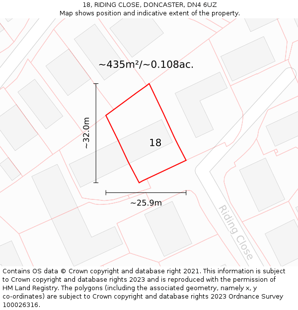 18, RIDING CLOSE, DONCASTER, DN4 6UZ: Plot and title map