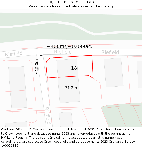 18, RIEFIELD, BOLTON, BL1 6TA: Plot and title map