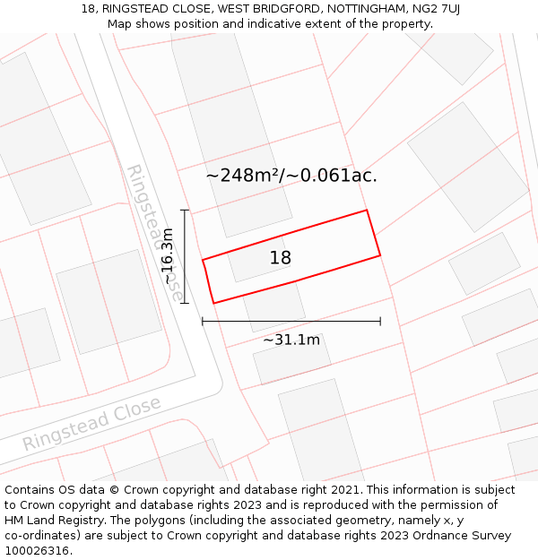 18, RINGSTEAD CLOSE, WEST BRIDGFORD, NOTTINGHAM, NG2 7UJ: Plot and title map