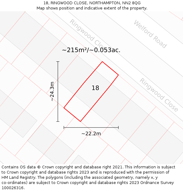 18, RINGWOOD CLOSE, NORTHAMPTON, NN2 8QG: Plot and title map