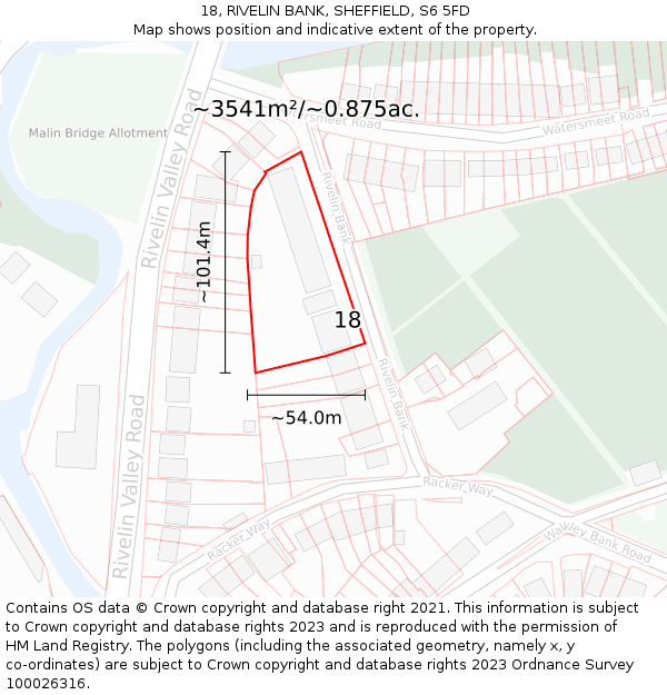 18, RIVELIN BANK, SHEFFIELD, S6 5FD: Plot and title map