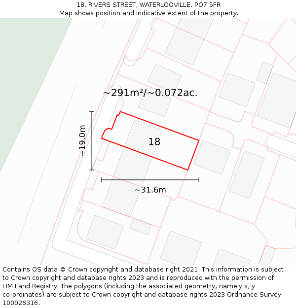 18, RIVERS STREET, WATERLOOVILLE, PO7 5FR: Plot and title map