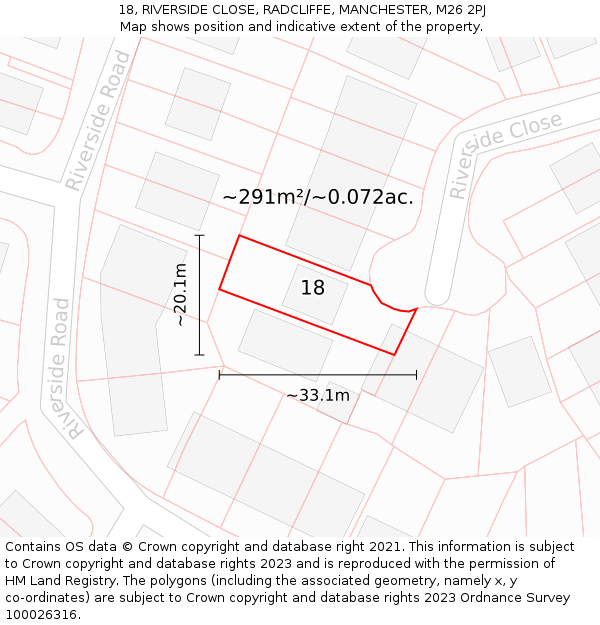 18, RIVERSIDE CLOSE, RADCLIFFE, MANCHESTER, M26 2PJ: Plot and title map