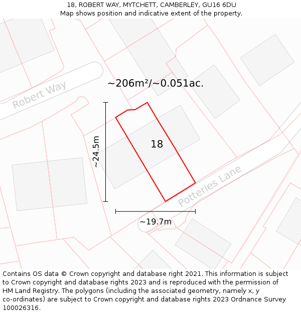 18, ROBERT WAY, MYTCHETT, CAMBERLEY, GU16 6DU: Plot and title map