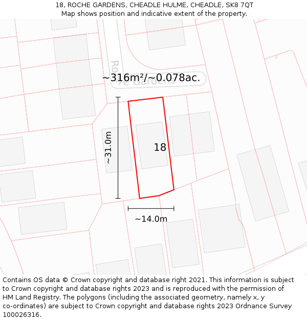 18, ROCHE GARDENS, CHEADLE HULME, CHEADLE, SK8 7QT: Plot and title map