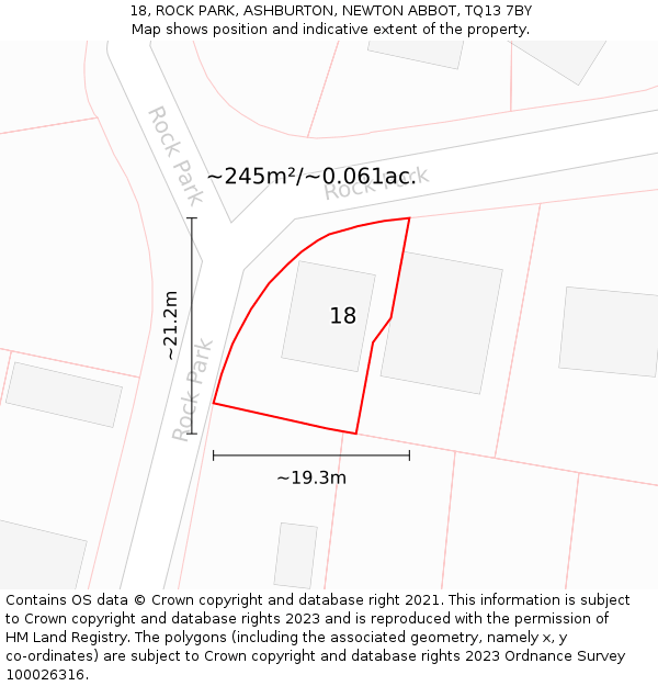 18, ROCK PARK, ASHBURTON, NEWTON ABBOT, TQ13 7BY: Plot and title map