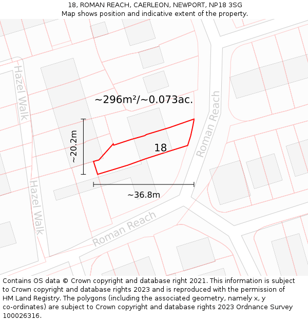18, ROMAN REACH, CAERLEON, NEWPORT, NP18 3SG: Plot and title map