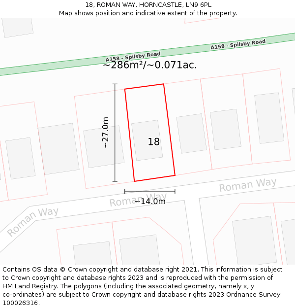 18, ROMAN WAY, HORNCASTLE, LN9 6PL: Plot and title map