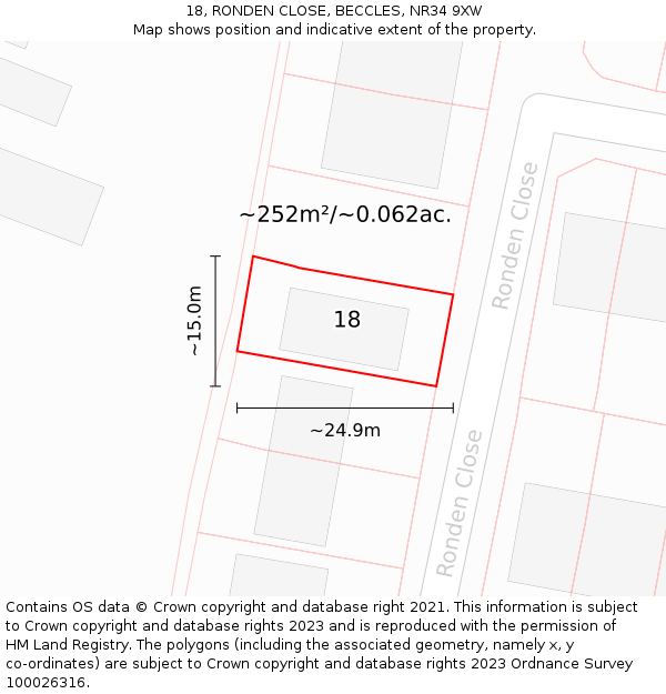 18, RONDEN CLOSE, BECCLES, NR34 9XW: Plot and title map