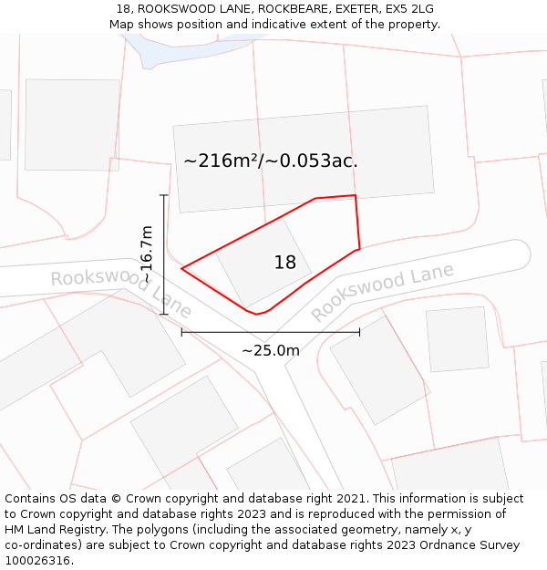 18, ROOKSWOOD LANE, ROCKBEARE, EXETER, EX5 2LG: Plot and title map
