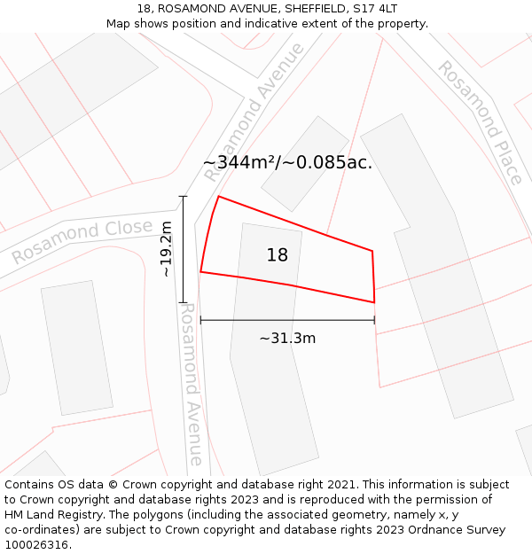 18, ROSAMOND AVENUE, SHEFFIELD, S17 4LT: Plot and title map