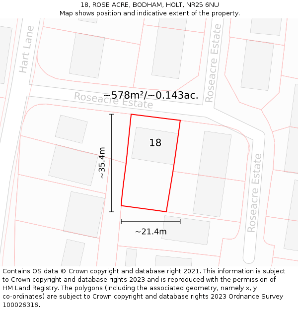 18, ROSE ACRE, BODHAM, HOLT, NR25 6NU: Plot and title map