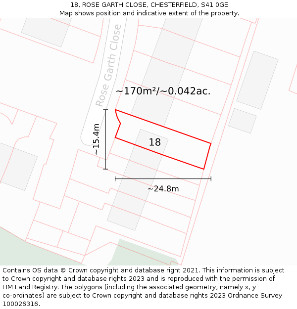 18, ROSE GARTH CLOSE, CHESTERFIELD, S41 0GE: Plot and title map