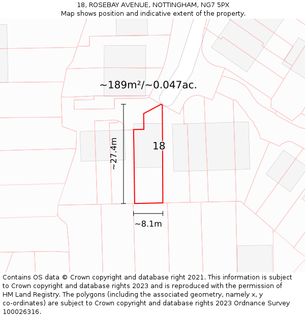 18, ROSEBAY AVENUE, NOTTINGHAM, NG7 5PX: Plot and title map