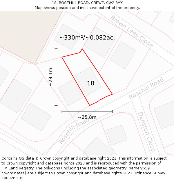 18, ROSEHILL ROAD, CREWE, CW2 8AX: Plot and title map