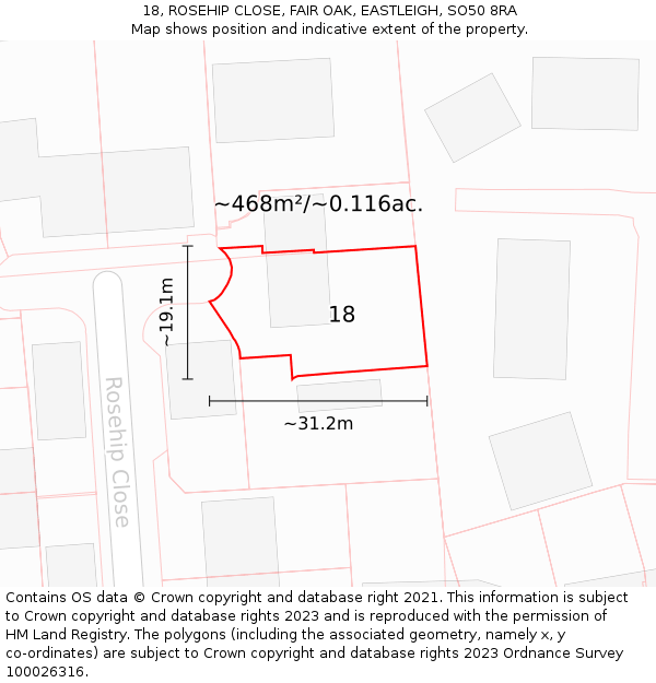 18, ROSEHIP CLOSE, FAIR OAK, EASTLEIGH, SO50 8RA: Plot and title map