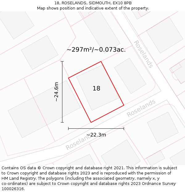 18, ROSELANDS, SIDMOUTH, EX10 8PB: Plot and title map