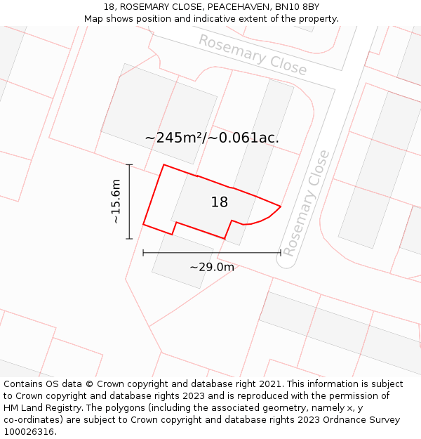 18, ROSEMARY CLOSE, PEACEHAVEN, BN10 8BY: Plot and title map