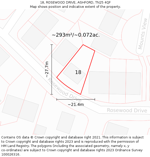 18, ROSEWOOD DRIVE, ASHFORD, TN25 4QF: Plot and title map