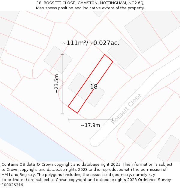 18, ROSSETT CLOSE, GAMSTON, NOTTINGHAM, NG2 6QJ: Plot and title map