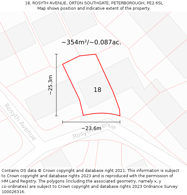 18, ROSYTH AVENUE, ORTON SOUTHGATE, PETERBOROUGH, PE2 6SL: Plot and title map