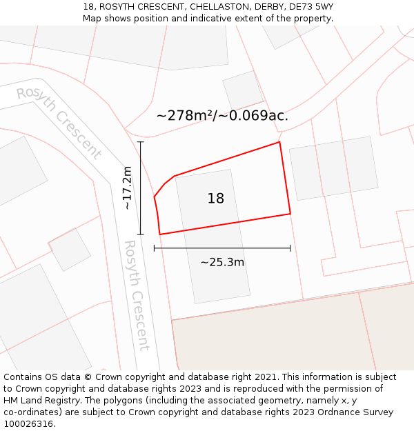 18, ROSYTH CRESCENT, CHELLASTON, DERBY, DE73 5WY: Plot and title map