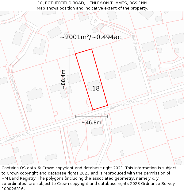 18, ROTHERFIELD ROAD, HENLEY-ON-THAMES, RG9 1NN: Plot and title map