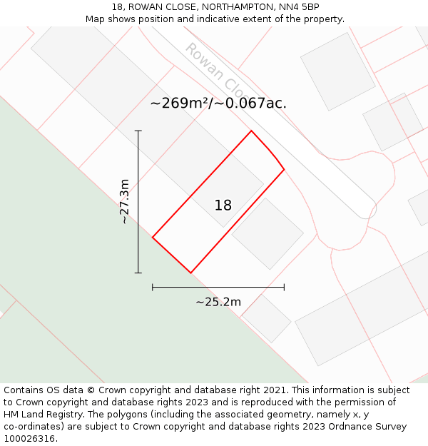 18, ROWAN CLOSE, NORTHAMPTON, NN4 5BP: Plot and title map