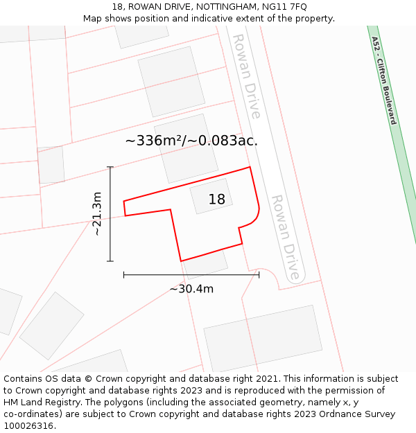 18, ROWAN DRIVE, NOTTINGHAM, NG11 7FQ: Plot and title map