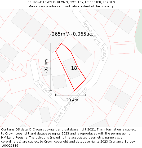 18, ROWE LEYES FURLONG, ROTHLEY, LEICESTER, LE7 7LS: Plot and title map